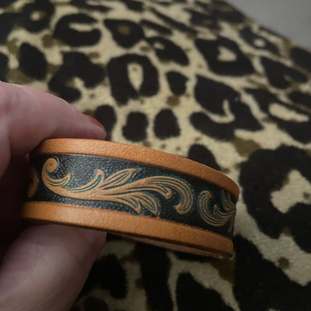 Tooled Leather Cuff Bracelet in Tan and Black